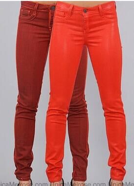 BLEULAB Reversable Orange & Red Denim Jeans Pants ~ Women's Size 27 Legging NWOT